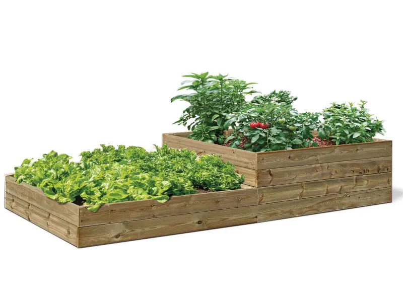 Carré potager bois Clairval présenté par deux, en étage 