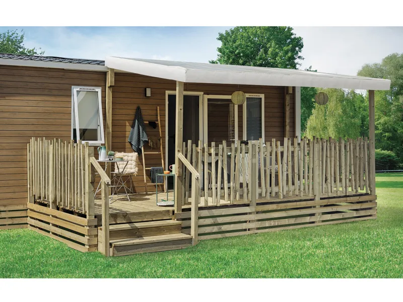 Terrasse bois gamme classique SELECT 6m couverte 4m50 rambarde OLA