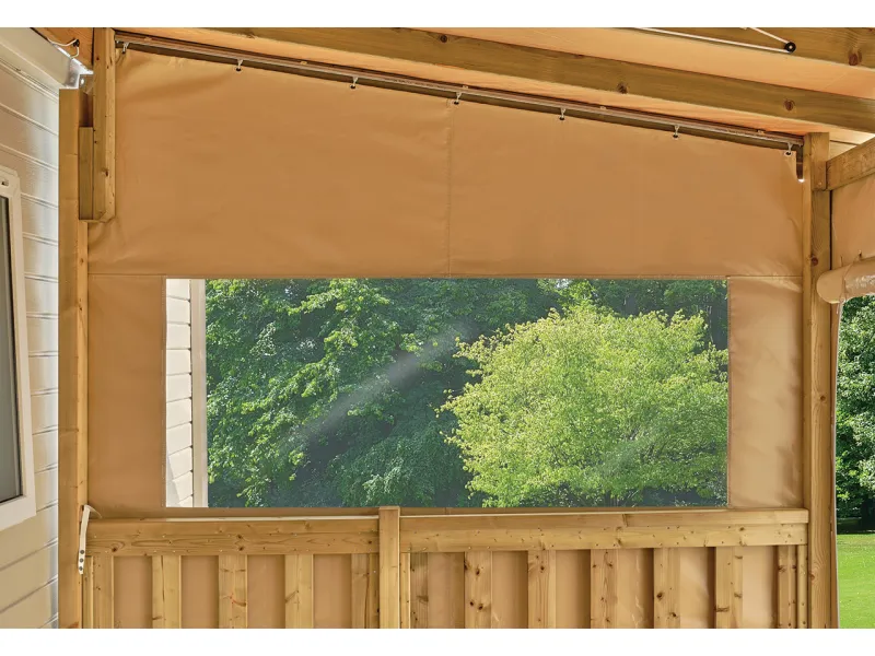 Toile de côté PVC Clairval profondeur 2,60 m coloris Café avec système coulissant : fermé