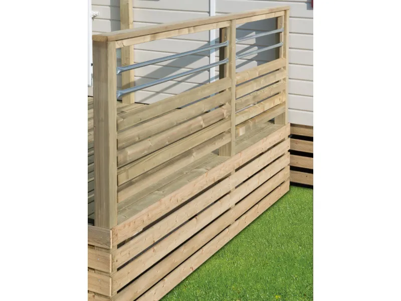 Terrasse bois Podium All Inclusive avec rambardes "bella" pour la finition du côté
