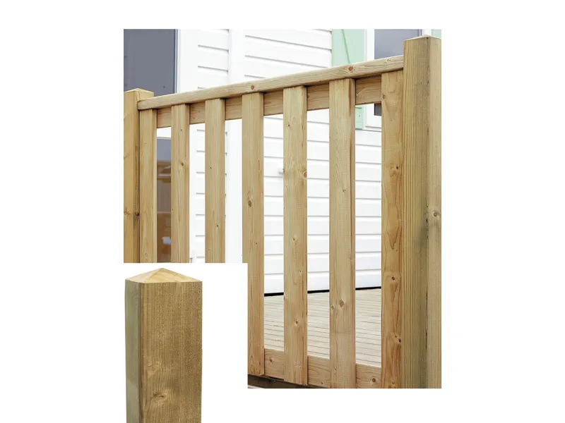 rambarde bois à barreaux "Estival" avec poteaux tête pointe de diamant 95x95 cm pour terrasse en bois mobil-home gamme résidentielle