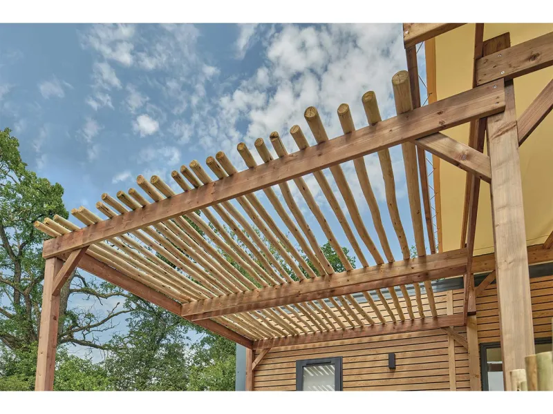 Option pergola brise-soleil avec bâtons eucalyptus pour terrasse Terra Euca bois marron Clairval