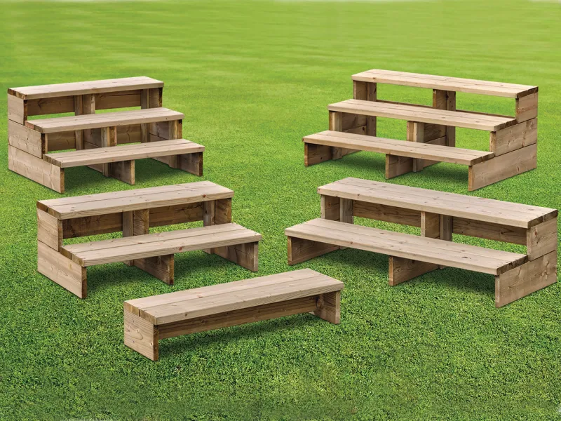 Escaliers bois Standards sans contremarche Clairval pour terrasse de mobil-home en 1,2 ou 3 marches longueur 100 et 128 cm livré monté