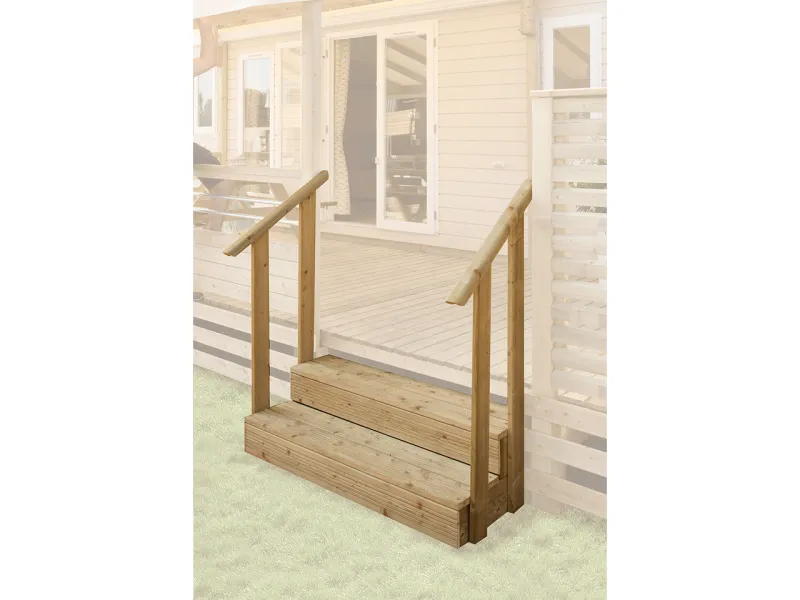Main courante adaptable sur escalier de terrasse Clairval de 2, 3 ou 4 marches, et disponible en option de terrasses bois pour mobil- home