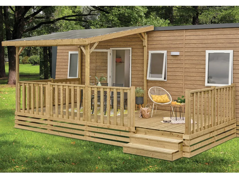 Terrasse BOIS gamme classique Prestige rambarde Casa Couverture Sunny