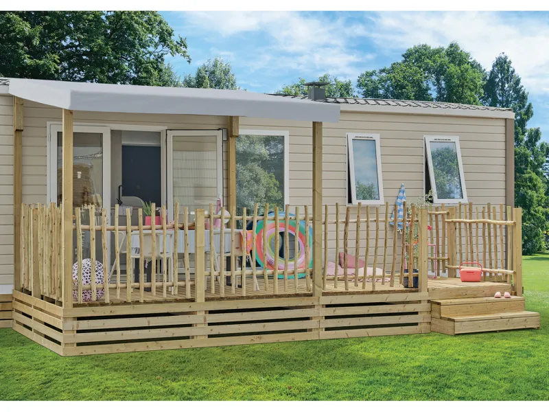 Terrasse BOIS gamme classique Select 6m rambarde Euca Couverture 3m