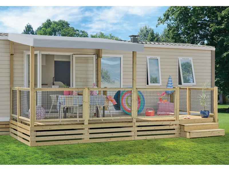 Terrasse BOIS gamme classique Select 6m rambarde Pyla Couverture 3m