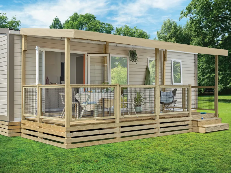 Terrasse BOIS gamme classique Select 6m rambarde Pyla Couverture 6m