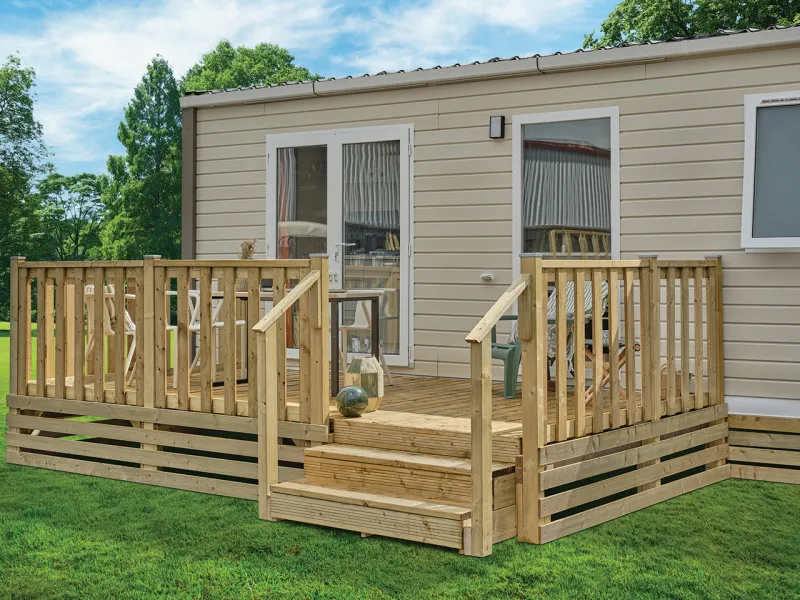 Terrasse bois Clairval Allure 4,5x2,60m classique non couverte, rambarde Casa