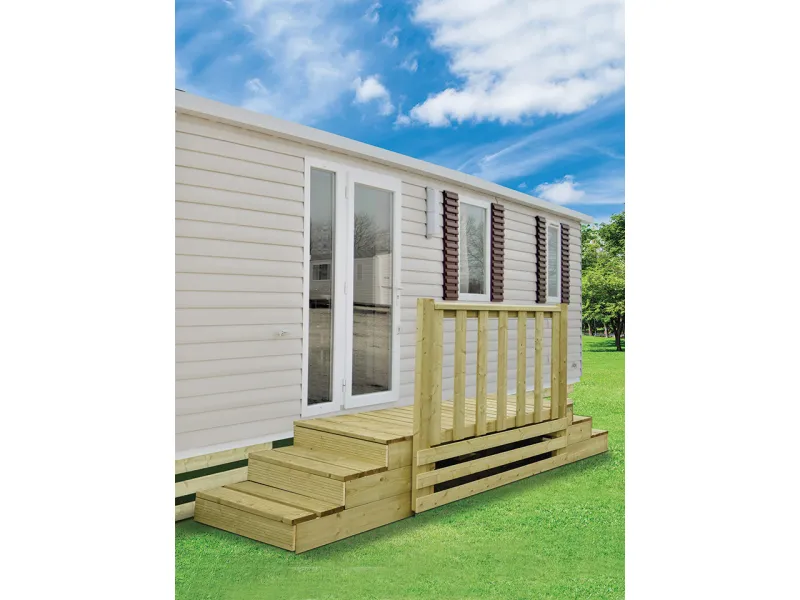 Perron bois double pour mobil-home