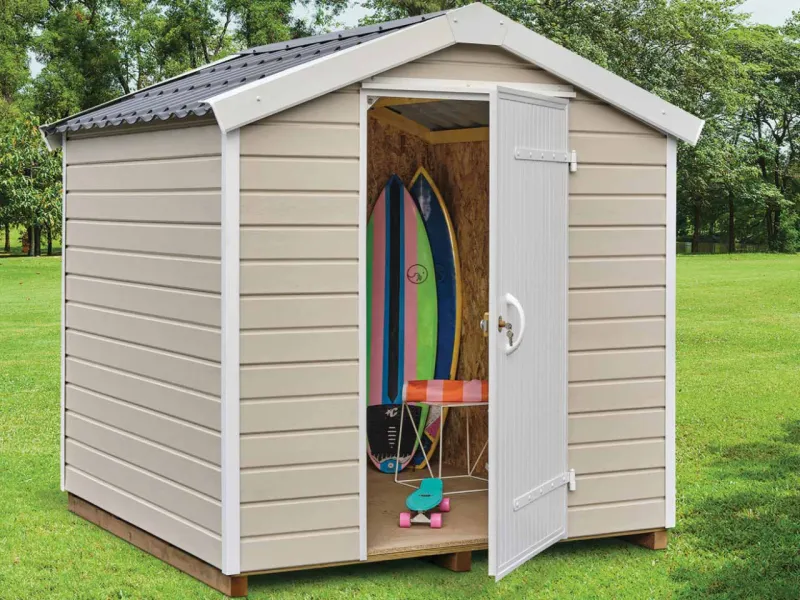 Abri de jardin PVC Clairval 4m² "Littoral" coloris Sand, livré monté