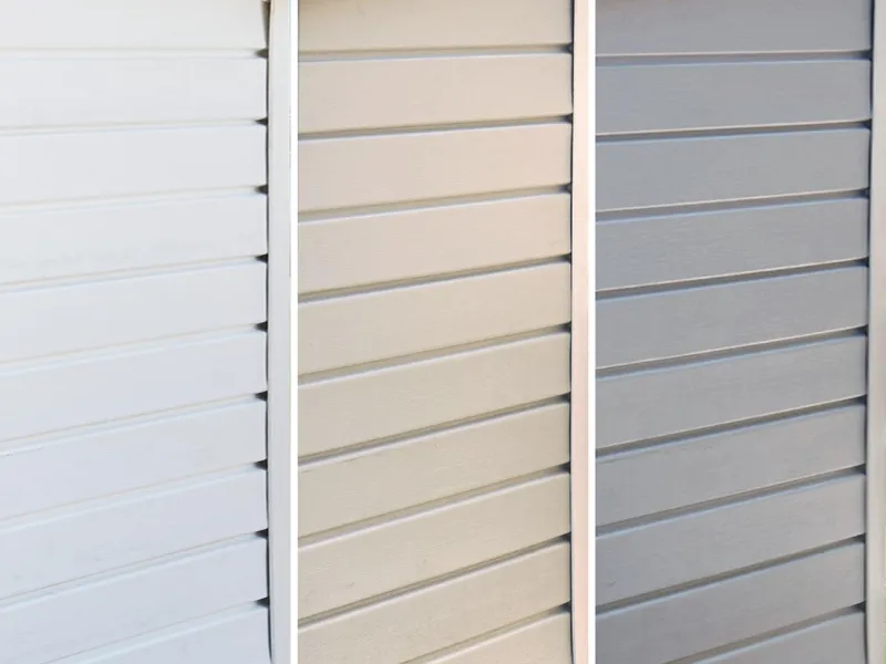 Choix des coloris de bardage PVC des abris de jardin Clairval: Blanc/ Sand/ Gris Bleuté