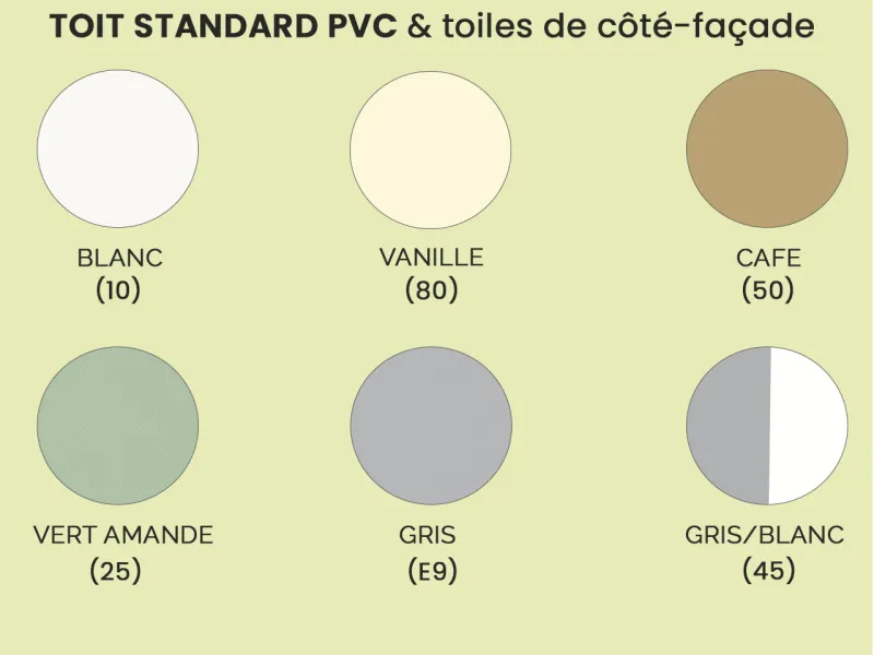 coloris des toiles de toit standard pvc des terrasses bois Clairval pour mobil-homegamme classique