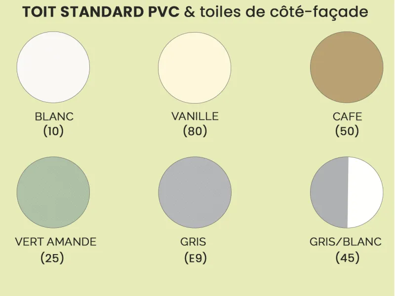 Coloris des toiles pour pergola bois toit "STANDARD"