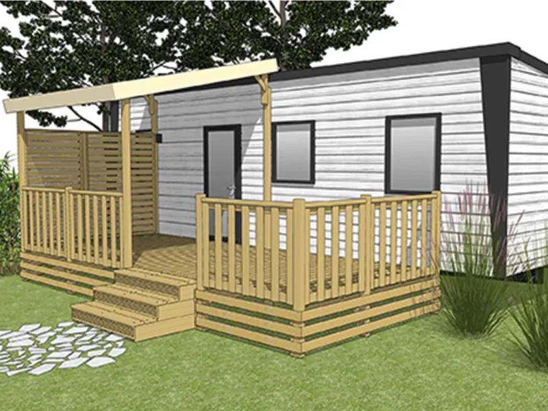 Terrasse bois pour mobil-home modèle SELECT CASA Clairval 6m00x2m60 couverte 3m00x2m90