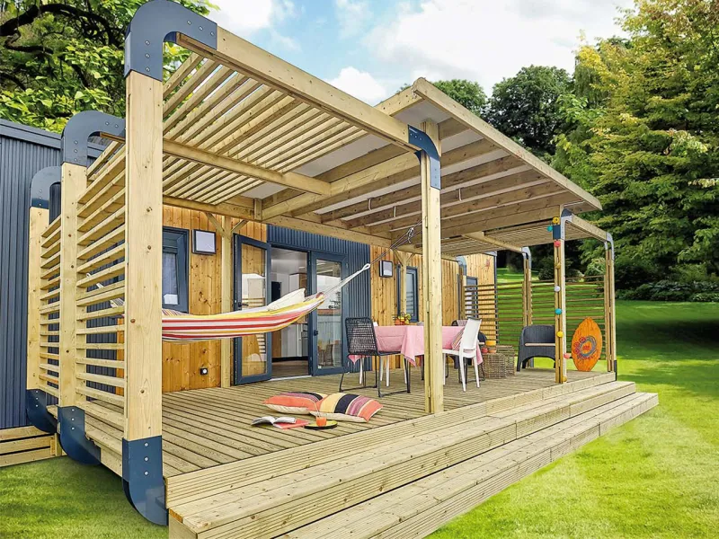 Terrasse bois Olympe gamme design de Clairval pour mobil-home 