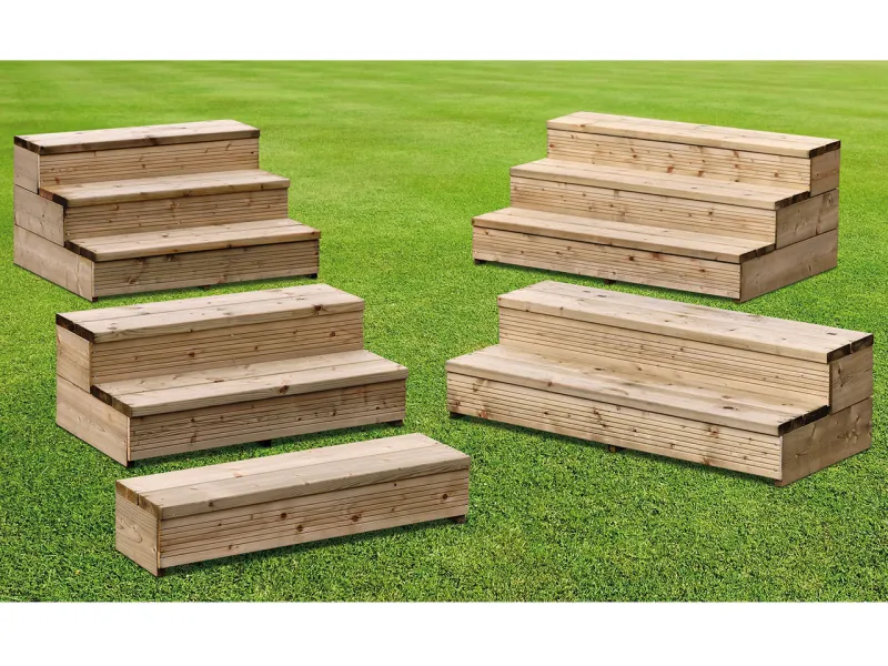 Escaliers bois standards avec contremarches en longueur 100 et 128 cm, livrés montés