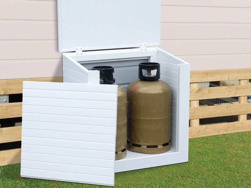 coffre cache bouteille gaz PVC blanc façade amovible  Clairval