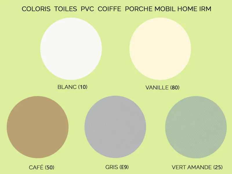 Coloris des toiles PVC pour la coiffe porche ou casquette d'étanchéité de mobil-home IRM par Clairval