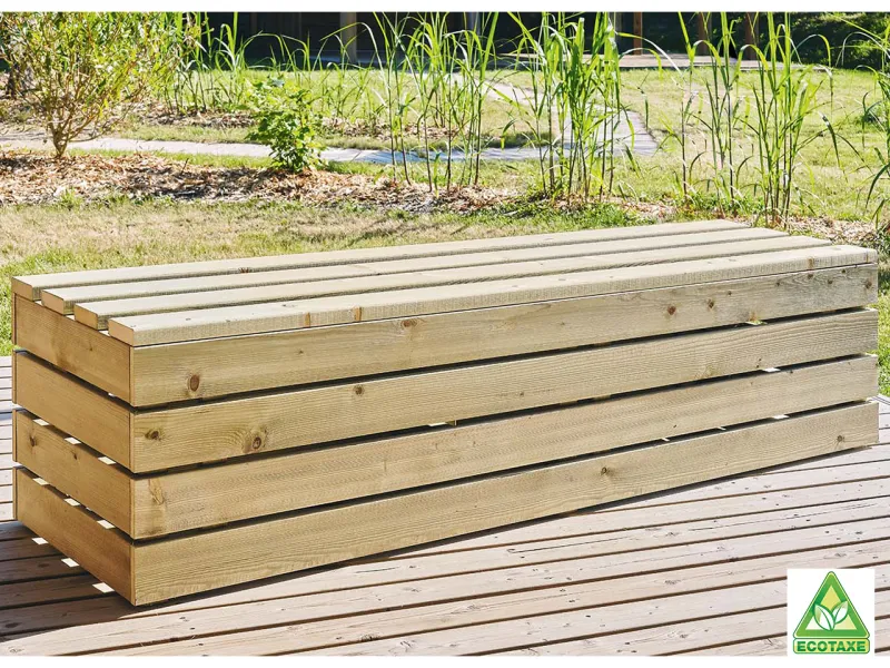 Méridienne extérieure en bois dimensions L.163 x P.50 x H.45 cm pour aménagement de votre terrasse bois mobilhome Clairval, produit soumis à l'écotaxe