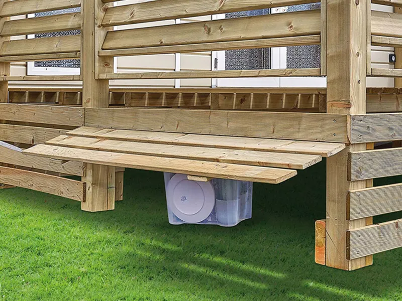 option soubassement relevable 1470 mm terrasse ou mobil-home pour côté ou façade sur 5 lattes de hauteur