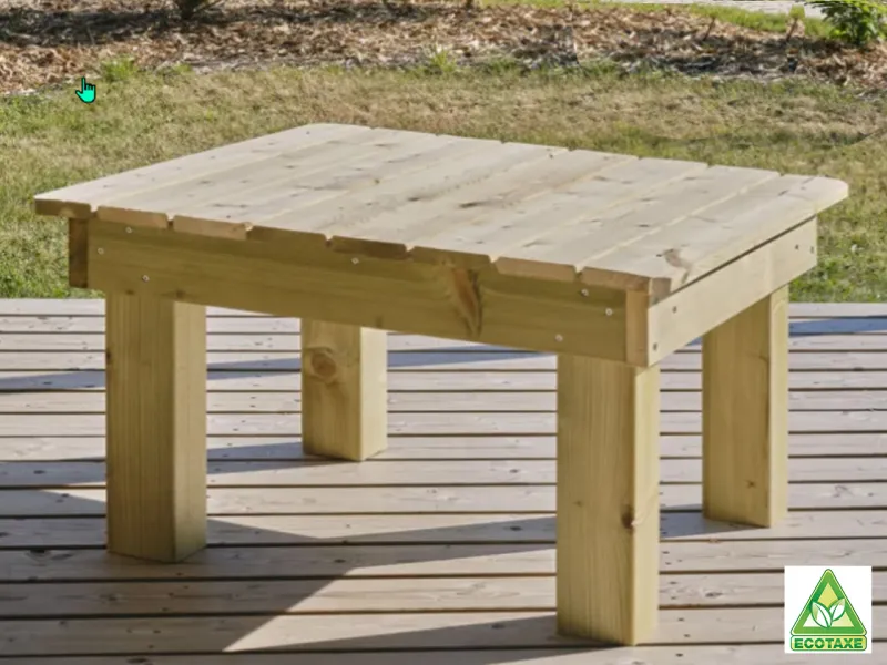 Table basse en bois mobilier extérieur dimensions L.80xP.60xH.45 pour terrasse de mobil-home Clairval, produit soumis à l'écotaxe