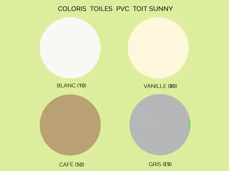 coloris des toiles PVC de toit SUNNY pour couverture universelle 
