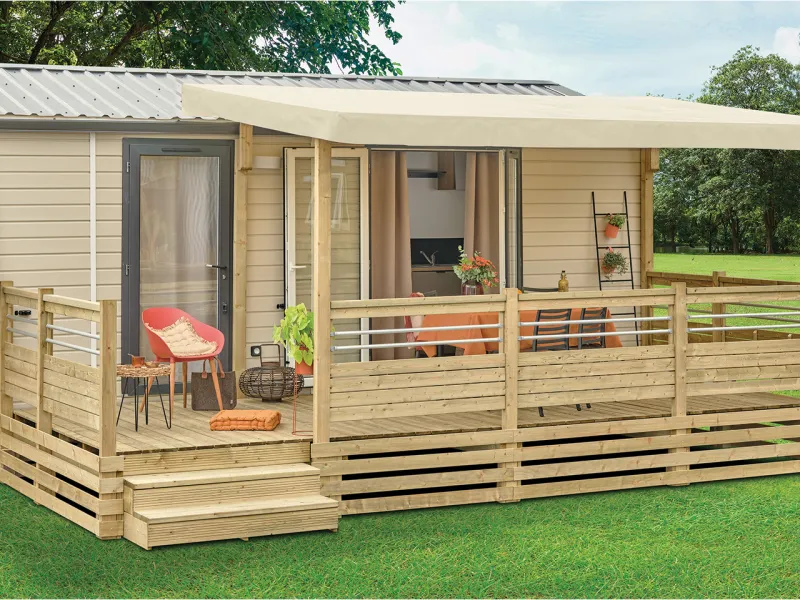 Terrasse SELECT Bella Clairval, gamme classique, 6,00x2,60m couverte toit STANDARD 4,50m avec option soubassements 