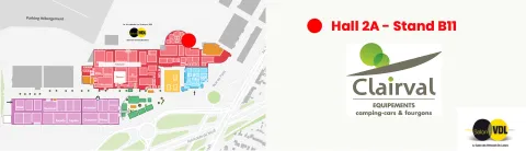 Plan d'accès de Clairval Equipements camping-cars et fourgons exposant au Salon des Véhicules de Loisirs Paris - le Bourget du 24 septembre au 2 octobre 2022