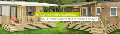 Fabrication et montage de terrasses en bois et accessoires terrasses Clairval pour mobil-home